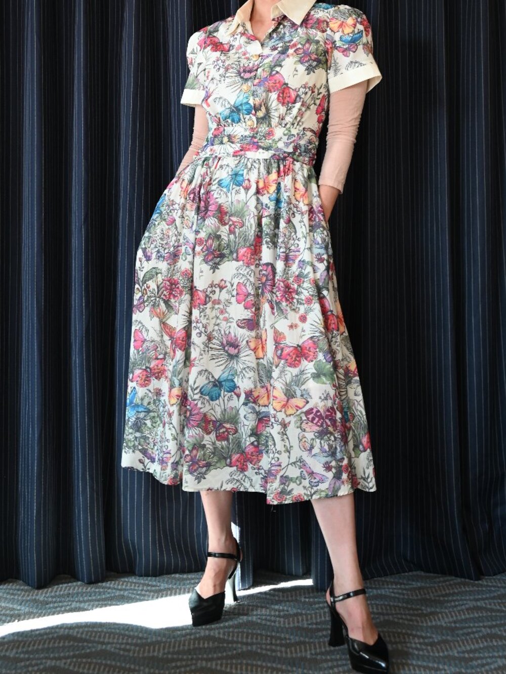 Butterfly Garden Midi Dress | Tailored Waist | Statement Print